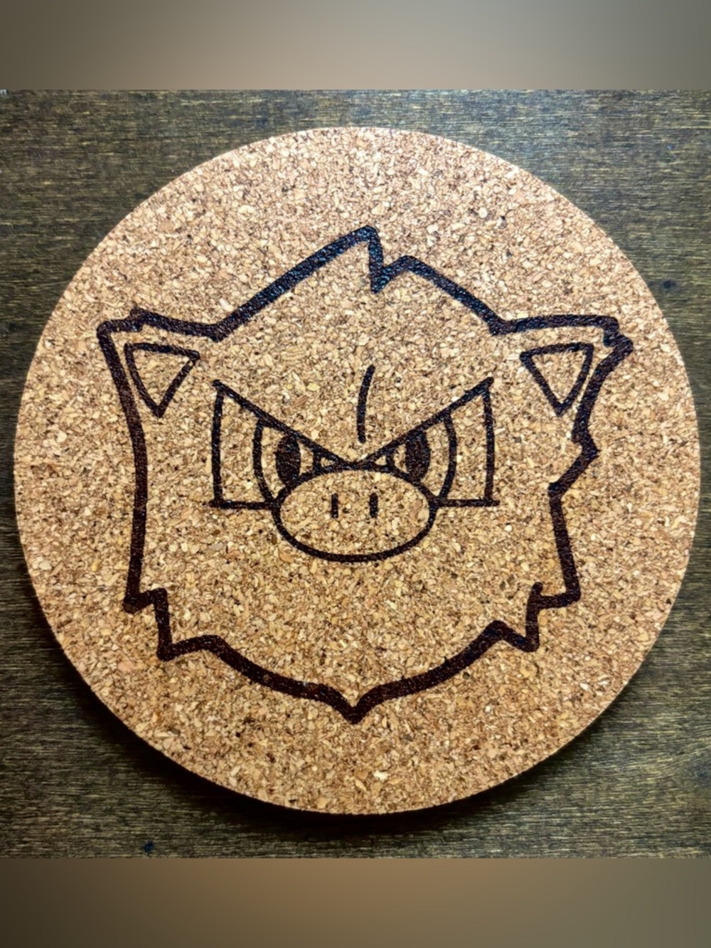 Pokemon Mankey Face Laser Engraved Cork Coaster